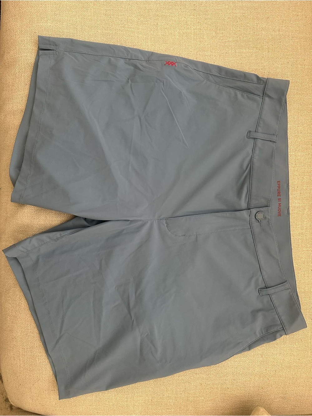 RHONE Men's Flat-Front Performance Shorts - Slate Gray with Red Accent Resort